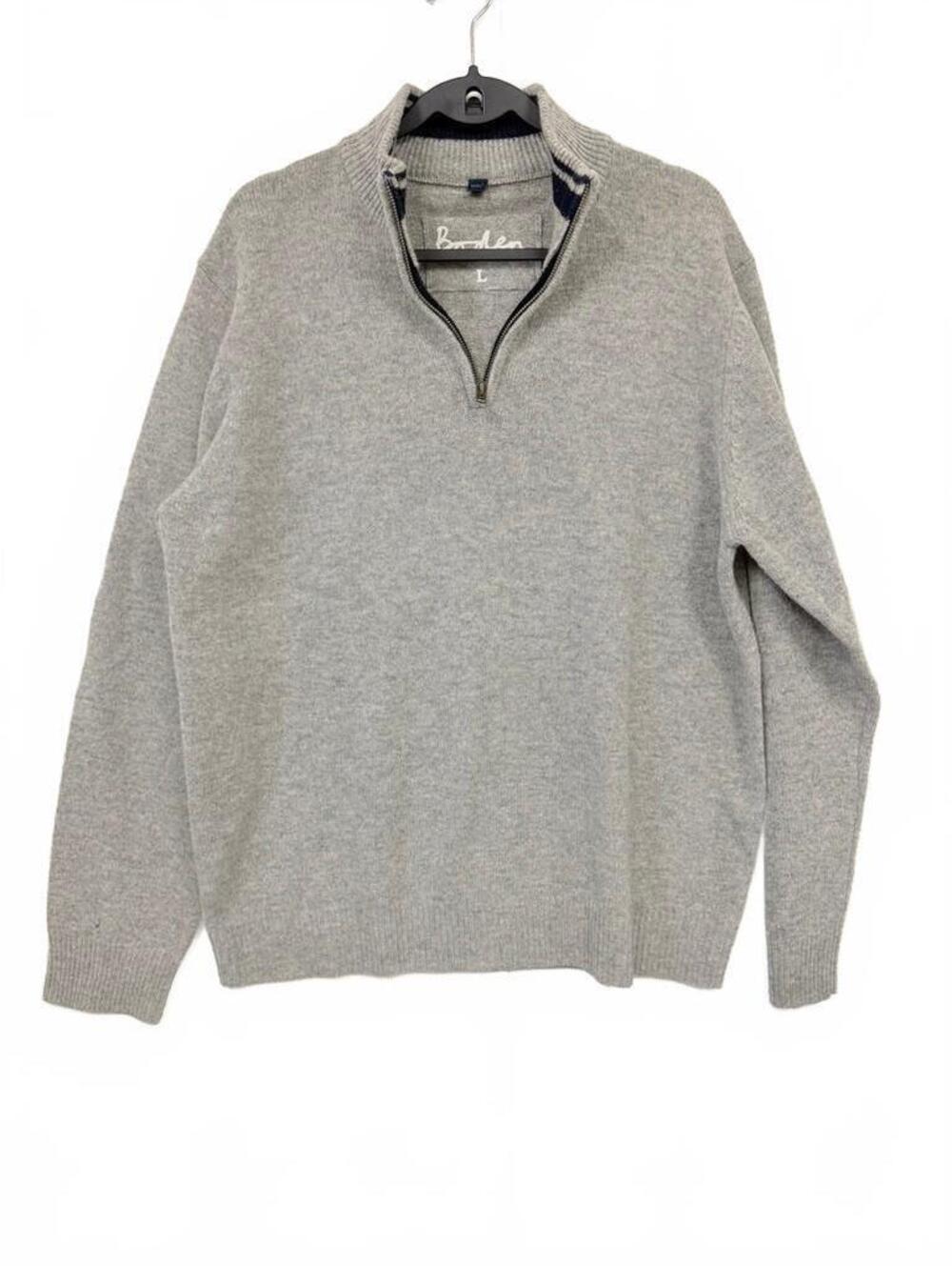Boden Men’s Large Gray 100% Lambswool Quarter Zip Pullover Sweater